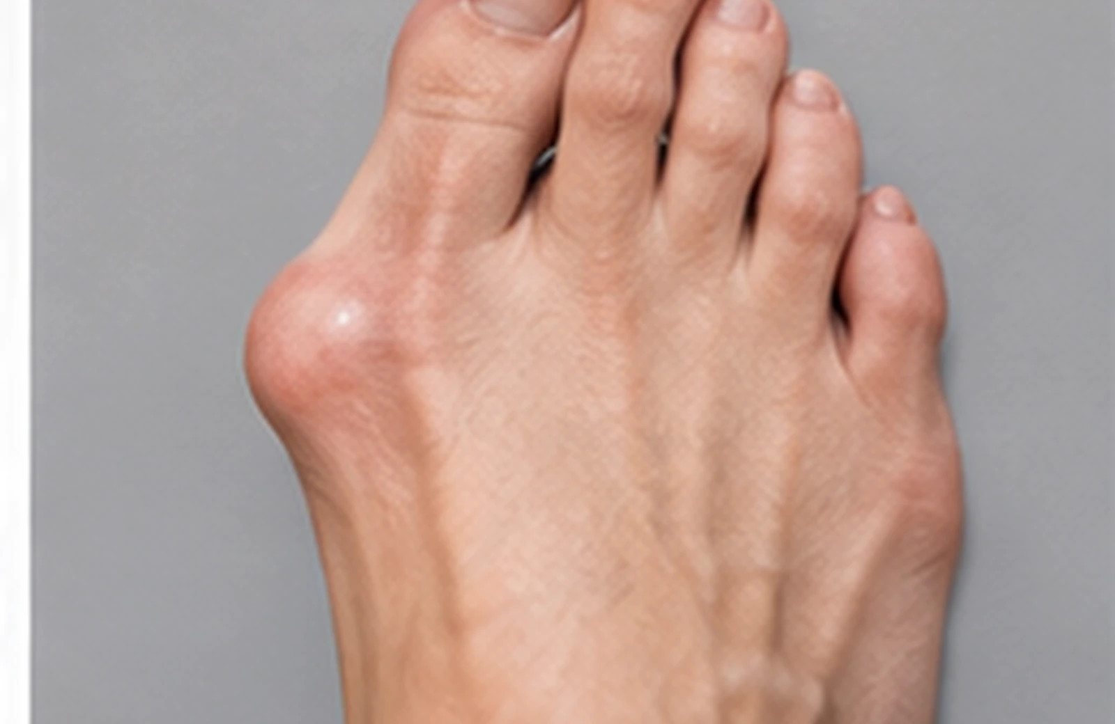 Top view of a foot with a bunion at the big-toe joint and crowded second toe.