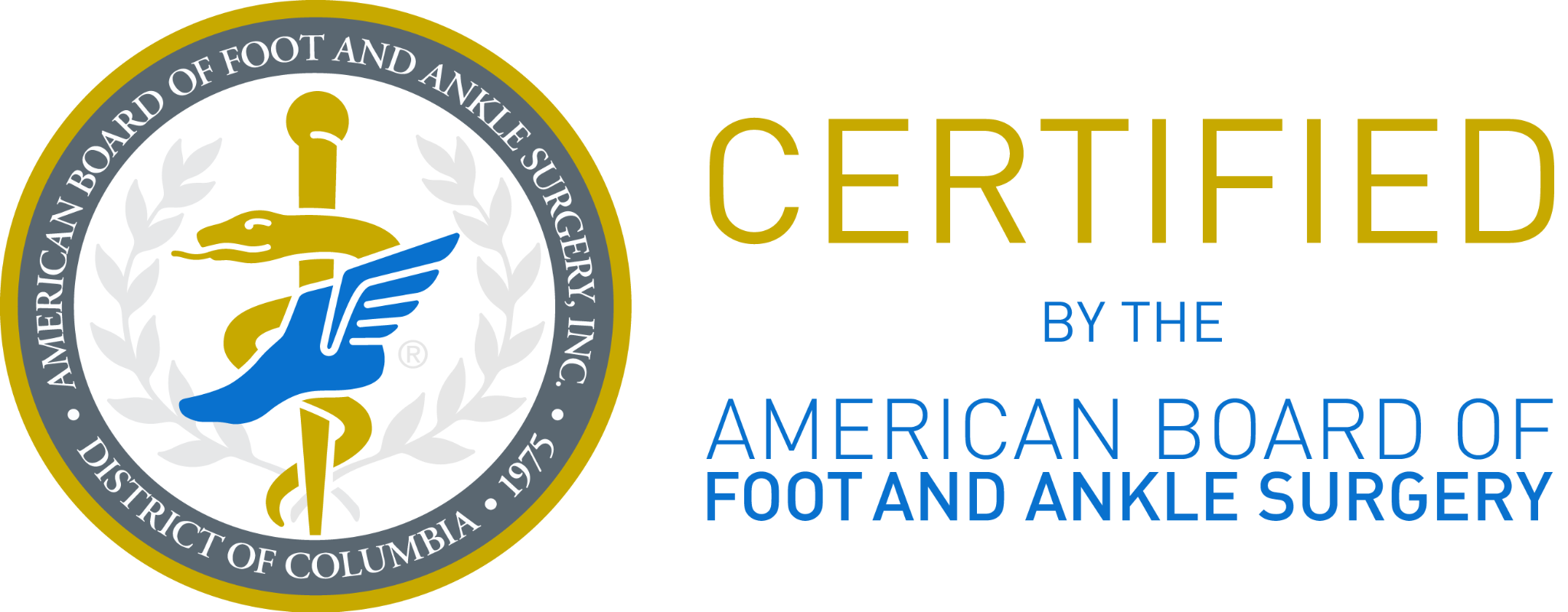 Certification mark reading Certified by the American Board of Foot and Ankle Surgery, with the ABFAS seal
