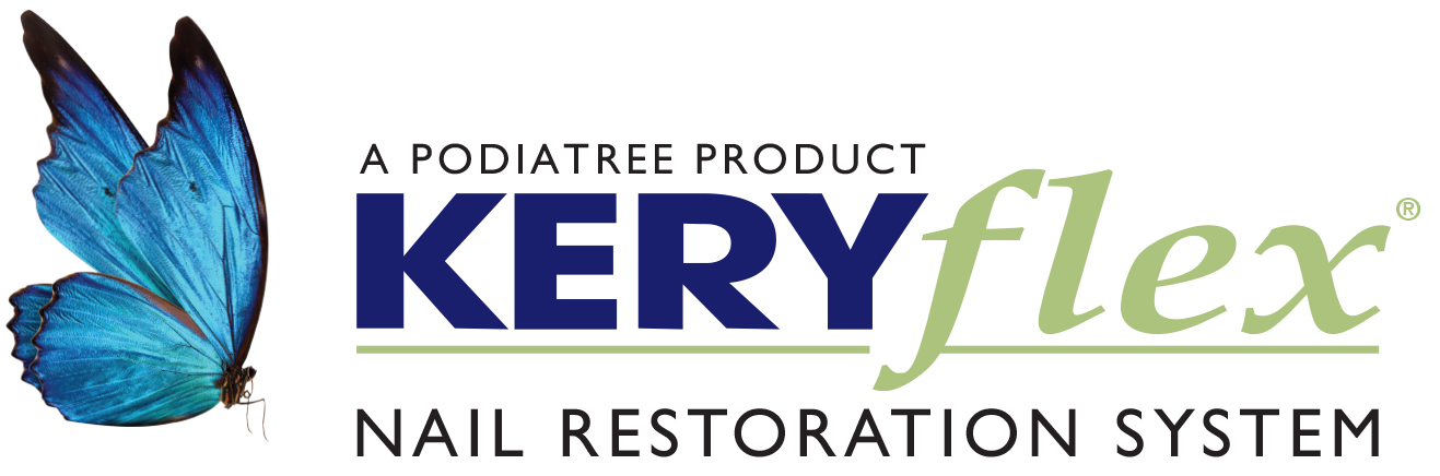 KeryFlex Nail Restoration System product logo, showing the KeryFlex name beside a blue butterfly.