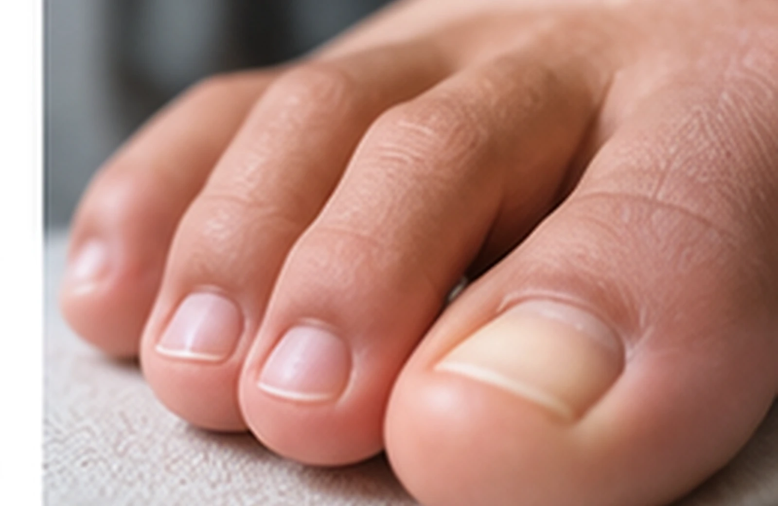 Close view of a big-toe nail with reddened, irritated skin along the nail edge.